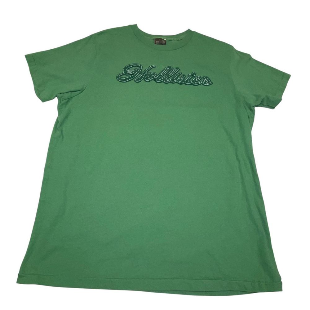 Hollister Mens Y2K Green Script Embroidered Appliqué Logo Tee Sz L Grunge School